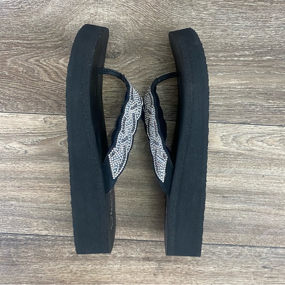 Skechers Yoga Foam Wms 10 Slip On Platform Thong Black Flip Flop Bling Sandal - Picture 5 of 8